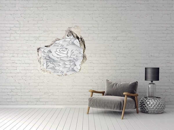 3D wall hole wallpaper Floral illusion in concrete