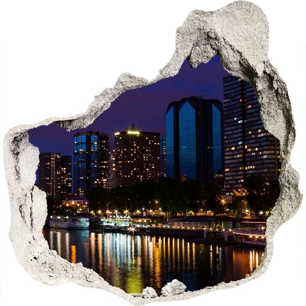 Hole wall sticker Night panorama of the city