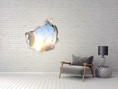 Hole in the wall decal Dandelions against the sunset background