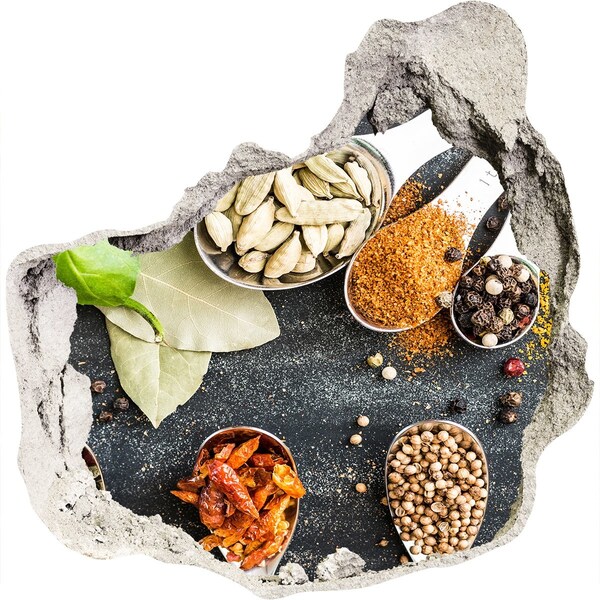 3D wall hole wallpaper Kitchen Spices in a Hole in the Wall