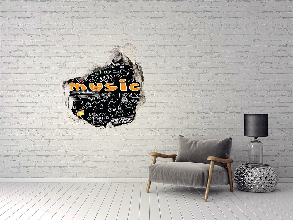 3D wall hole wallpaper Musical symbols