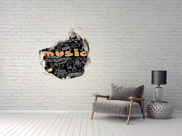 3D wall hole wallpaper The musical world behind the wall