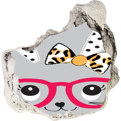 Hole in the wall decal Kitten with glasses