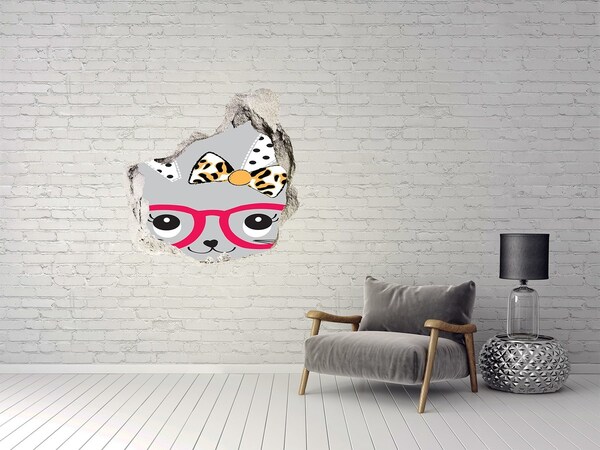 Hole in the wall decal Kitten with glasses