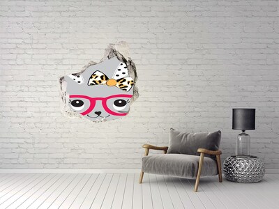 Hole in the wall decal Kitten with glasses