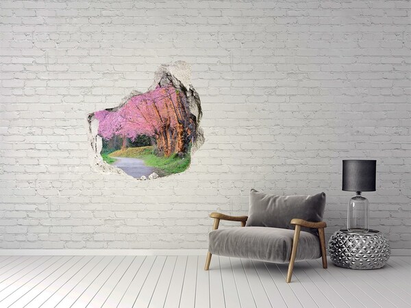 3D wall hole wallpaper Cherry blossoms