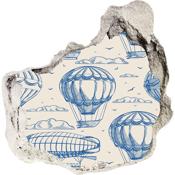 Hole wall sticker Hot air balloons in the clouds