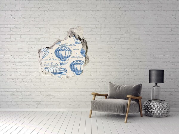 Hole wall sticker Hot air balloons in the clouds
