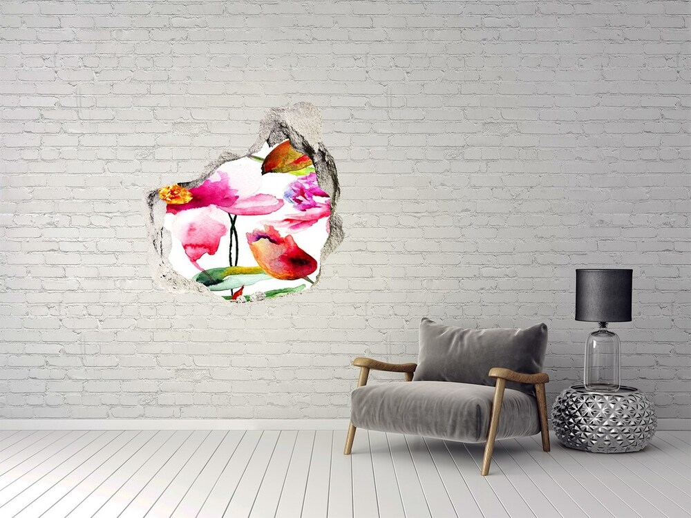 3D wall hole wallpaper Wild flowers