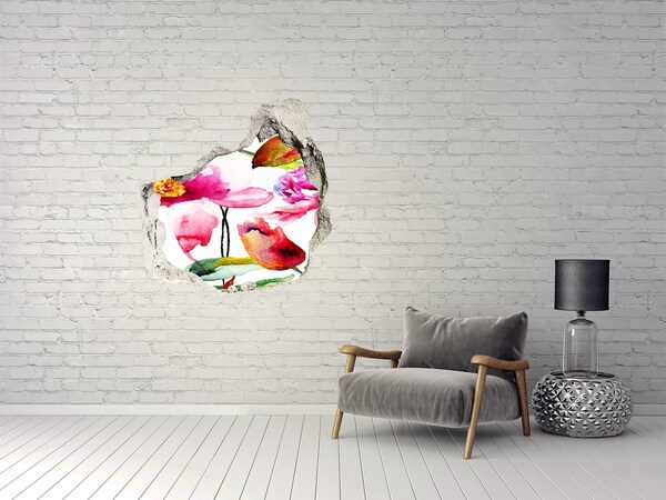 3D wall hole wallpaper Flower garden behind the wall