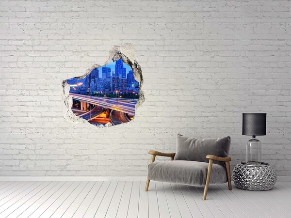 Hole wall sticker Modern city at night