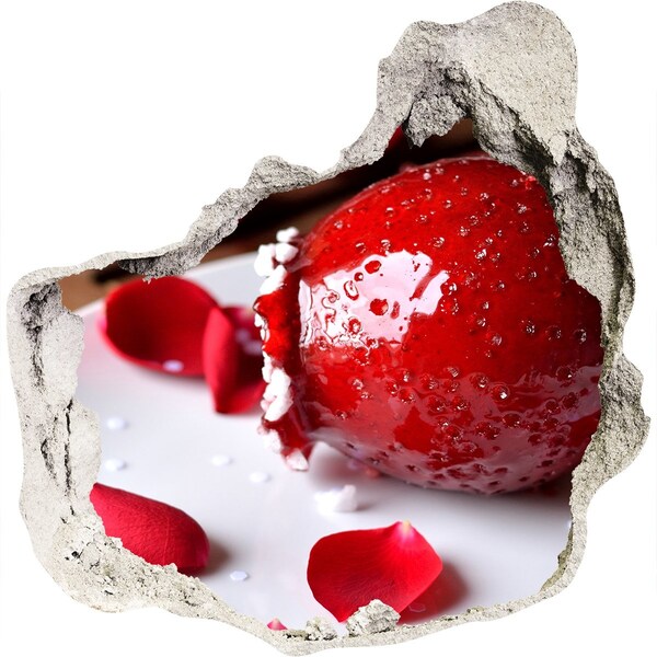 3D wall hole wallpaper Juicy strawberry in the ruins