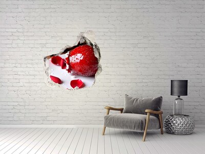 3D wall hole wallpaper Juicy strawberry in the ruins