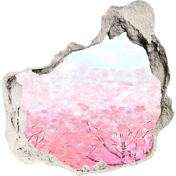Hole in the wall sticker A floral landscape in shades of pink