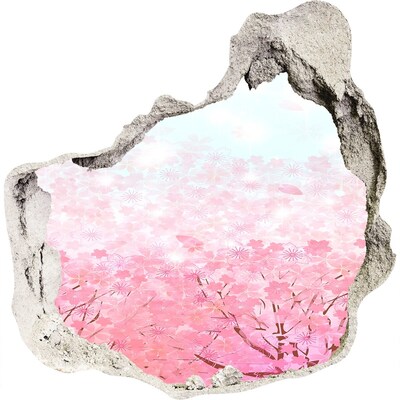 Hole in the wall sticker A floral landscape in shades of pink