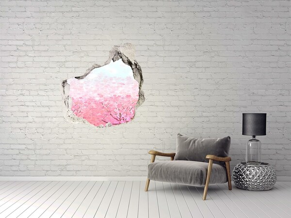 Hole in the wall sticker A floral landscape in shades of pink