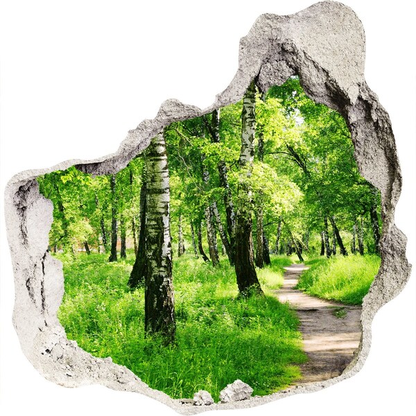 Hole in the wall sticker Green forest in the sunlight