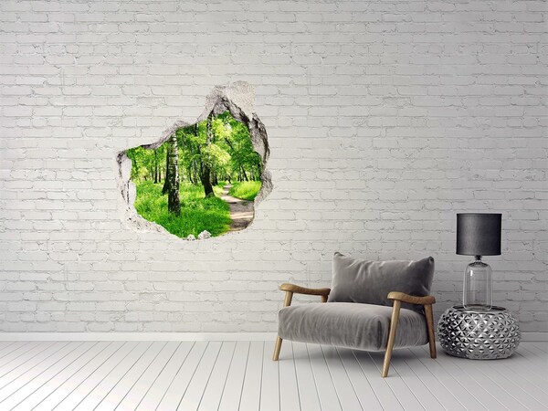 Hole in the wall sticker Green forest in the sunlight