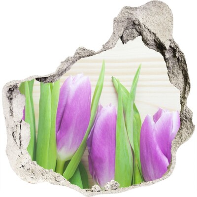 Hole in the wall decal Violet tulips