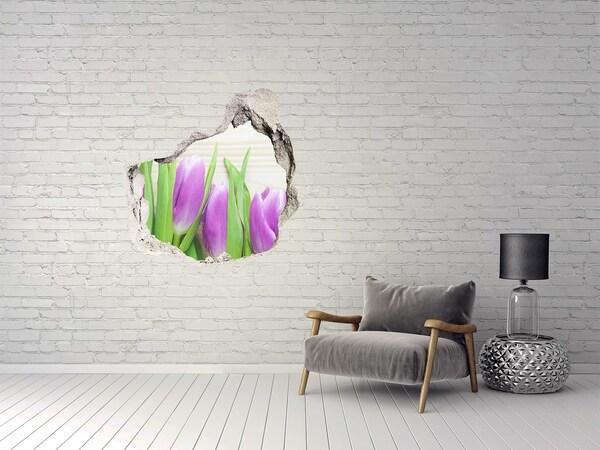 Hole in the wall decal Violet tulips