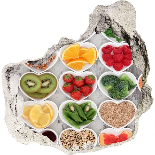 3D wall hole wallpaper Healthy hearts full of fruits and vegetables