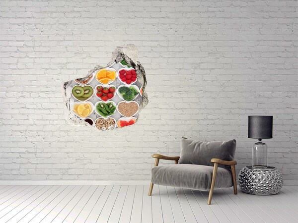 3D wall hole wallpaper Healthy hearts full of fruits and vegetables