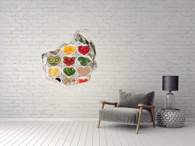 3D wall hole wallpaper Healthy hearts full of fruits and vegetables