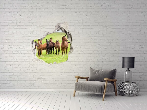 Hole in the wall sticker A herd of horses in the pasture