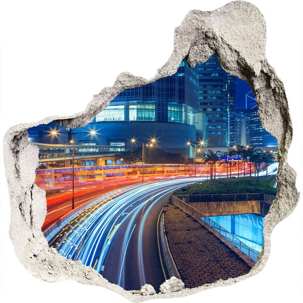 3D wall hole wallpaper Modern city at night