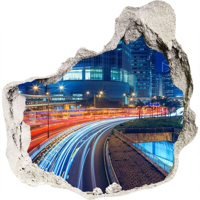 3D wall hole wallpaper Modern city at night
