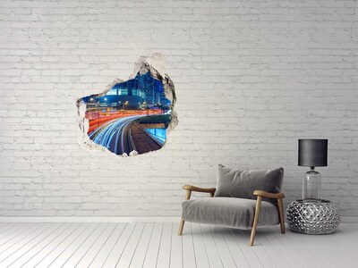 3D wall hole wallpaper Modern city at night