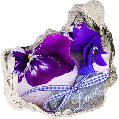 Hole in the wall decal Purple pansies