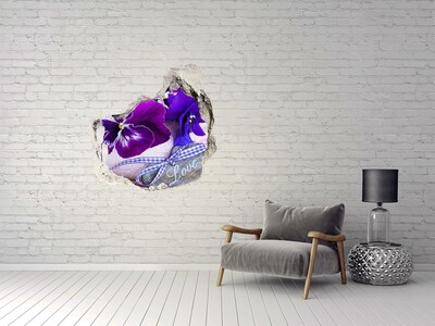 Hole in the wall decal Purple pansies