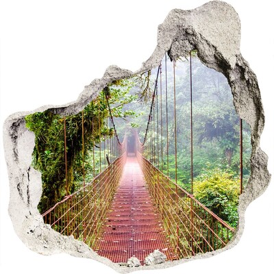 3D wall hole wallpaper Bridge in the jungle
