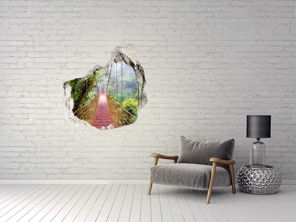 3D wall hole wallpaper Bridge in the jungle