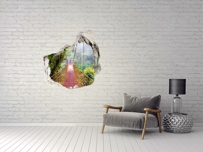 3D wall hole wallpaper Bridge in the jungle