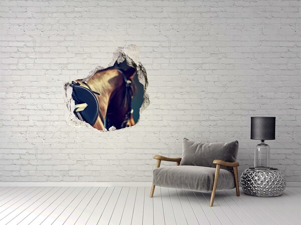 3D wall hole wallpaper A horse shot from behind a wall