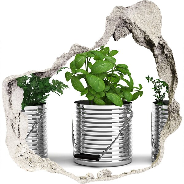 Hole wall sticker Green garden in metal pots