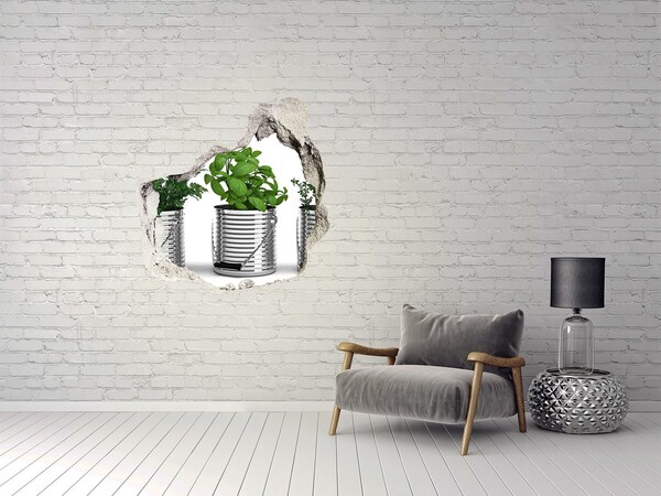 Hole wall sticker Green garden in metal pots