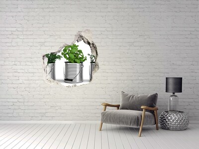 Hole wall sticker Green garden in metal pots