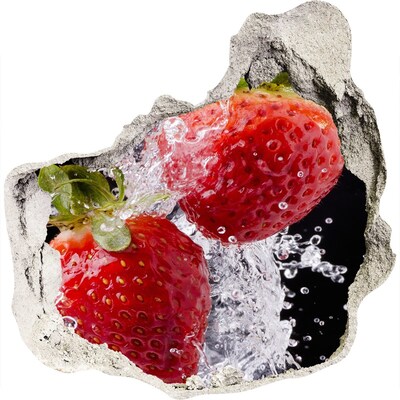 3D wall hole Juicy strawberries in water