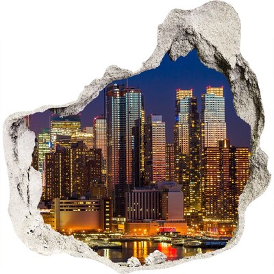 3D wall hole wallpaper Night panorama of the city