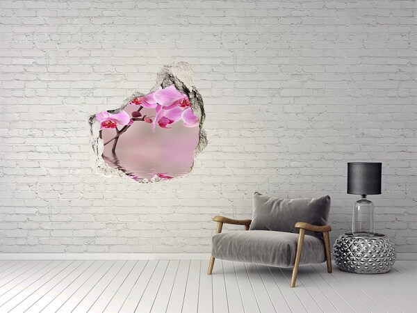 3D wall hole wallpaper Orchid in a broken wall