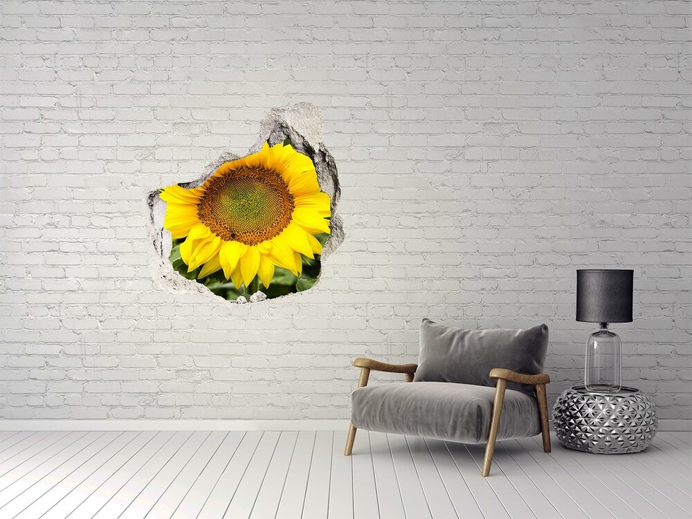 3D wall hole wallpaper Sunflower field