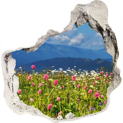 Hole in the wall decal Floral mountain landscape