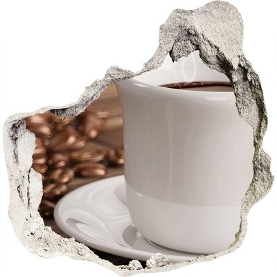 Hole wall sticker Coffee and beans on the wall background