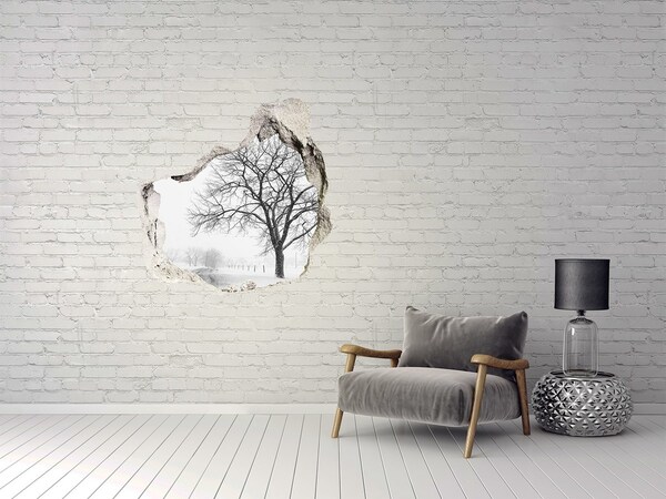 Hole in the wall decal Winter landscape with a tree