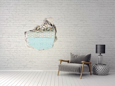 Hole in the wall sticker Floral motif on a blue wood background
