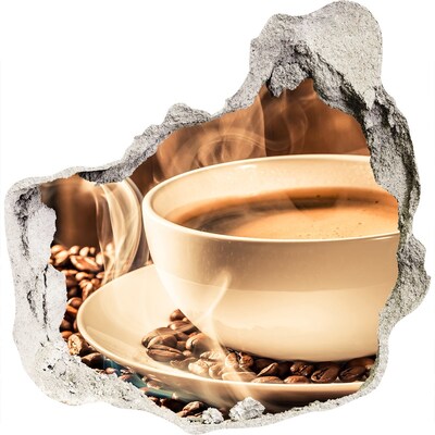 3D wall hole wallpaper Coffee in a stone hole