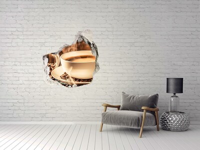 3D wall hole wallpaper Coffee in a stone hole